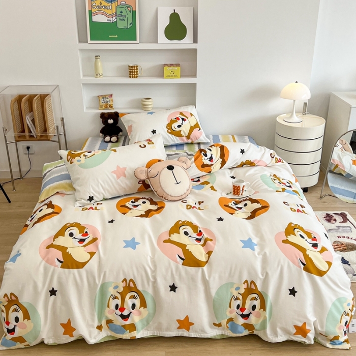 91家纺网 家纺一手货源 找家纺 昔可家纺2022新款迪士尼全棉四件套 奇奇蒂蒂