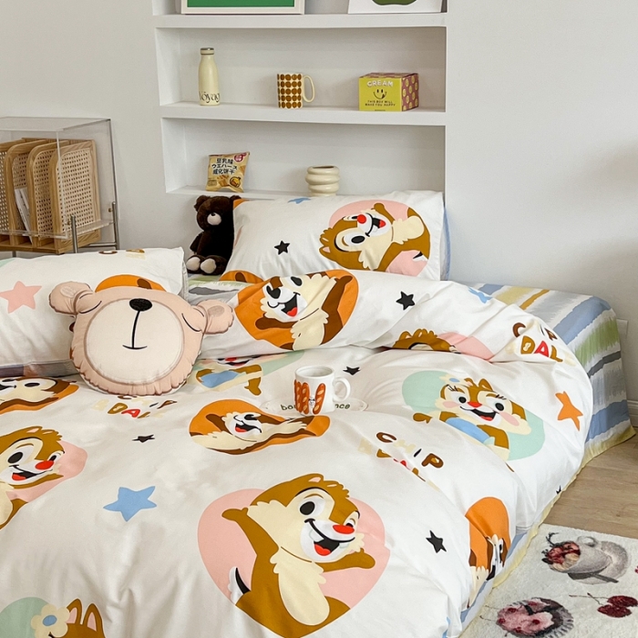 91家纺网 家纺一手货源 找家纺 昔可家纺2022新款迪士尼全棉四件套 奇奇蒂蒂