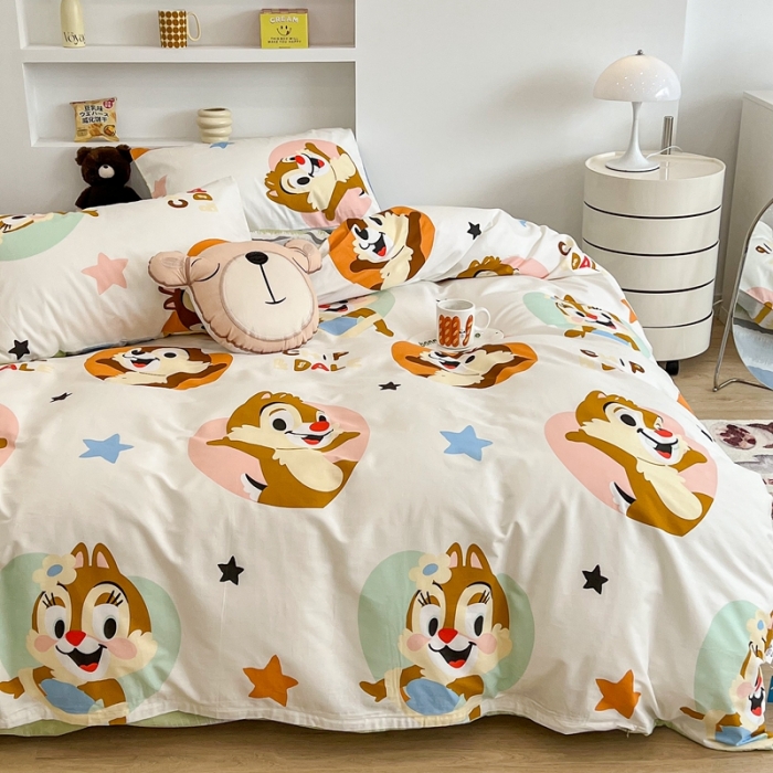 91家纺网 家纺一手货源 找家纺 昔可家纺2022新款迪士尼全棉四件套 奇奇蒂蒂