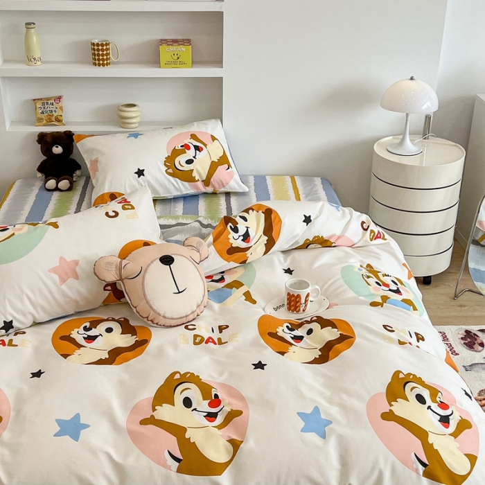 91家纺网 家纺一手货源 找家纺 昔可家纺2022新款迪士尼全棉四件套 奇奇蒂蒂