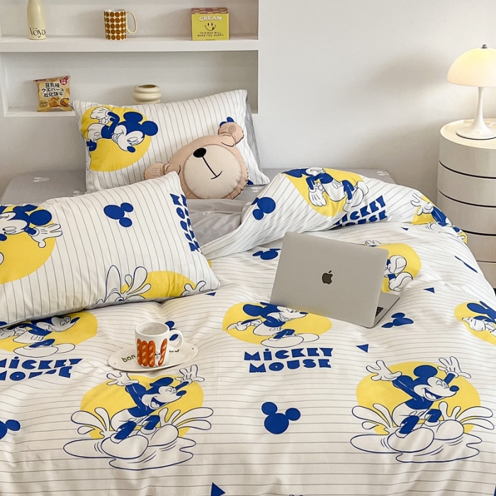 91家纺网 家纺一手货源 找家纺 昔可家纺2022新款迪士尼全棉四件套 条纹米奇