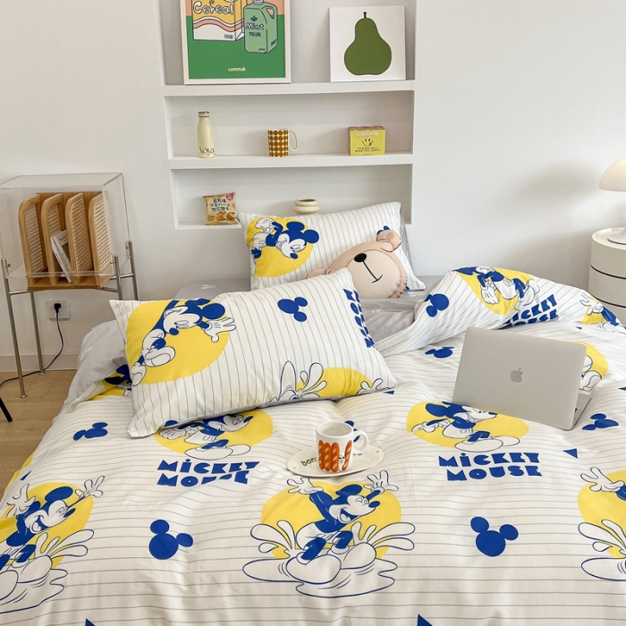 91家纺网 家纺一手货源 找家纺 昔可家纺2022新款迪士尼全棉四件套 条纹米奇