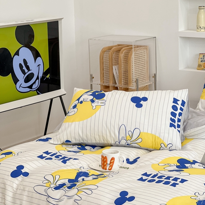 91家纺网 家纺一手货源 找家纺 昔可家纺2022新款迪士尼全棉四件套 条纹米奇