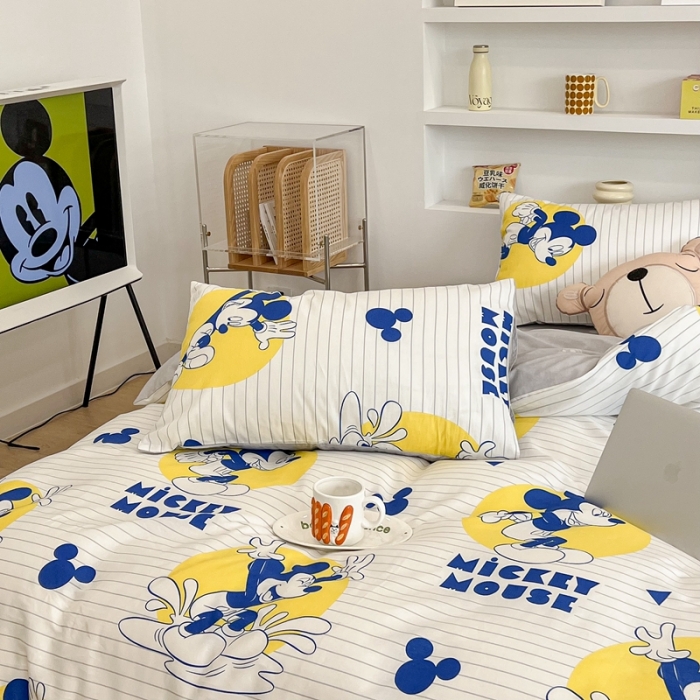 91家纺网 家纺一手货源 找家纺 昔可家纺2022新款迪士尼全棉四件套 条纹米奇