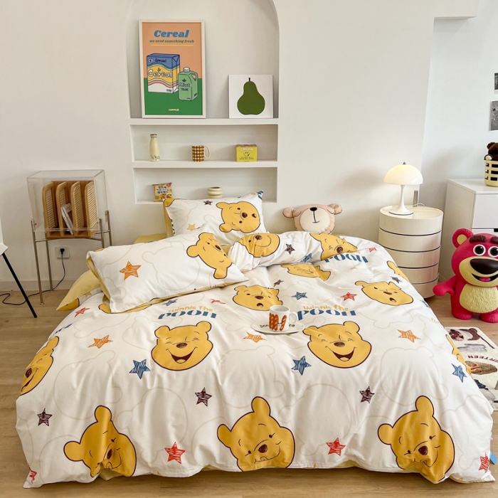 91家纺网 家纺一手货源 找家纺 昔可家纺2022新款迪士尼全棉四件套 星星维尼熊