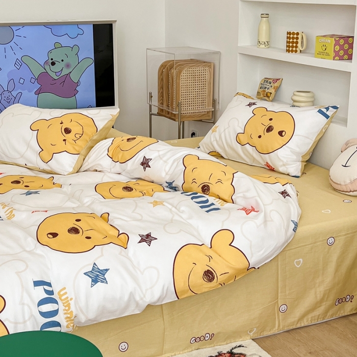 91家纺网 家纺一手货源 找家纺 昔可家纺2022新款迪士尼全棉四件套 星星维尼熊