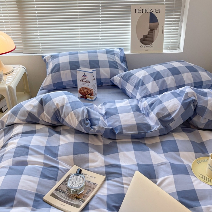 91家纺网 家纺一手货源 找家纺 （总）昔可家纺2022新款学生季格子全棉四件套