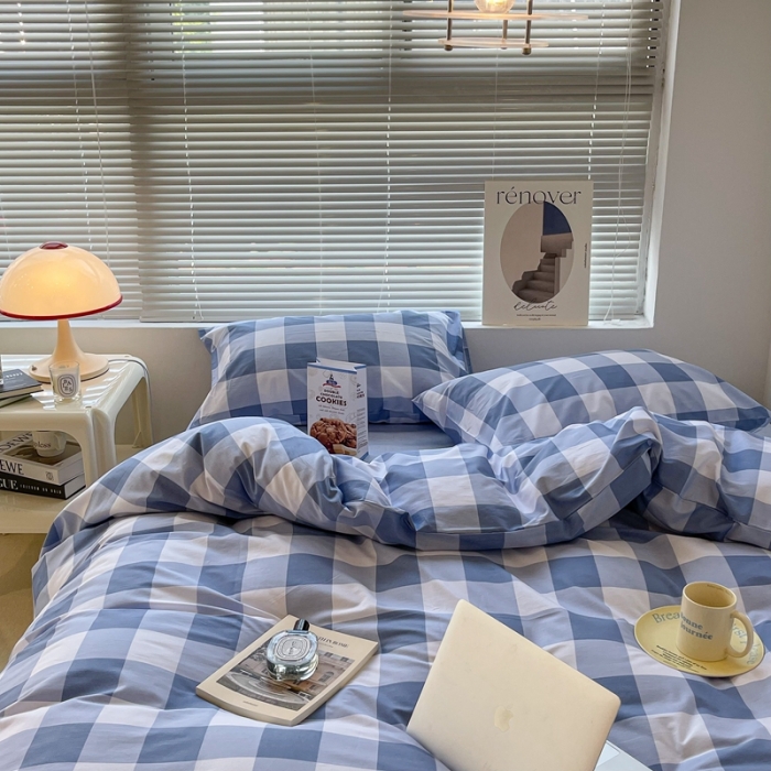 91家纺网 家纺一手货源 找家纺 （总）昔可家纺2022新款学生季格子全棉四件套