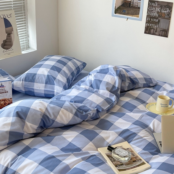 91家纺网 家纺一手货源 找家纺 （总）昔可家纺2022新款学生季格子全棉四件套