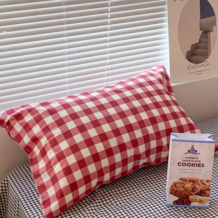 91家纺网 家纺一手货源 找家纺 昔可家纺2022新款学生季格子全棉四件套 苏格兰红格