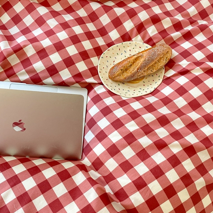 91家纺网 家纺一手货源 找家纺 昔可家纺2022新款学生季格子全棉四件套 苏格兰红格