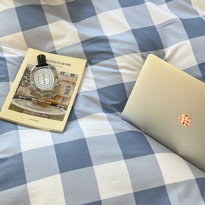 91家纺网 家纺一手货源 找家纺 昔可家纺2022新款学生季格子全棉四件套 云雾蓝格