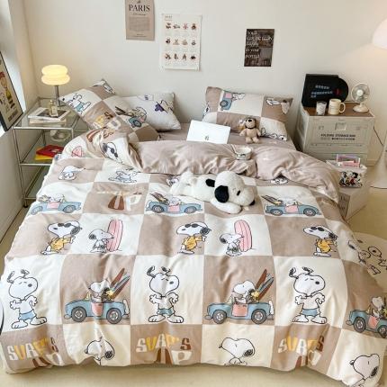 91家纺网 家纺一手货源 找家纺 昔可家纺2022新款正版授权史努比全棉四件套 假期旅行咖