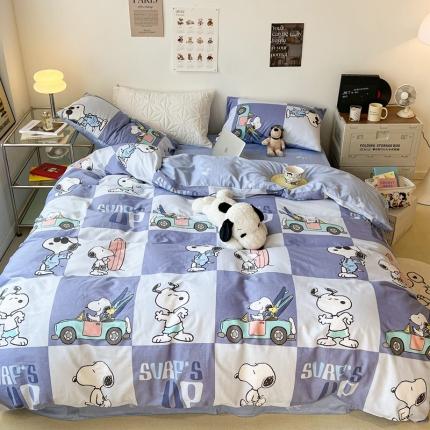 91家纺网 家纺一手货源 找家纺 昔可家纺2022新款正版授权史努比全棉四件套 假期旅行紫