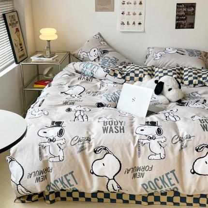 91家纺网 家纺一手货源 找家纺 昔可家纺2022新款正版授权史努比全棉四件套 绅士史努比