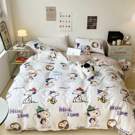 昔可家纺2022新款正版授权史努比全棉四件套 背包旅行