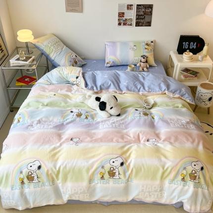 昔可家纺2022新款正版授权史努比全棉四件套 彩虹下的欢乐