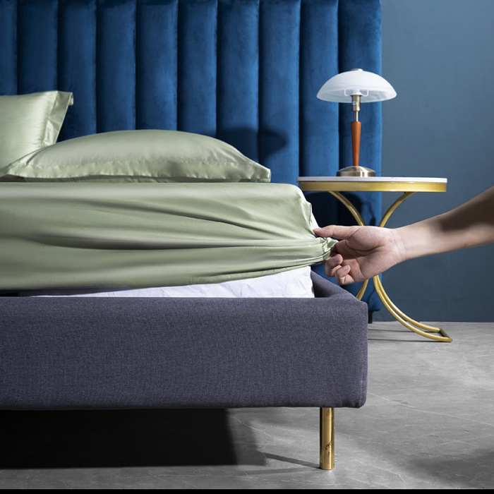 91家纺网 家纺一手货源 找家纺 小米笠 2022新款100支A类长绒棉系列单床笠 桉叶绿