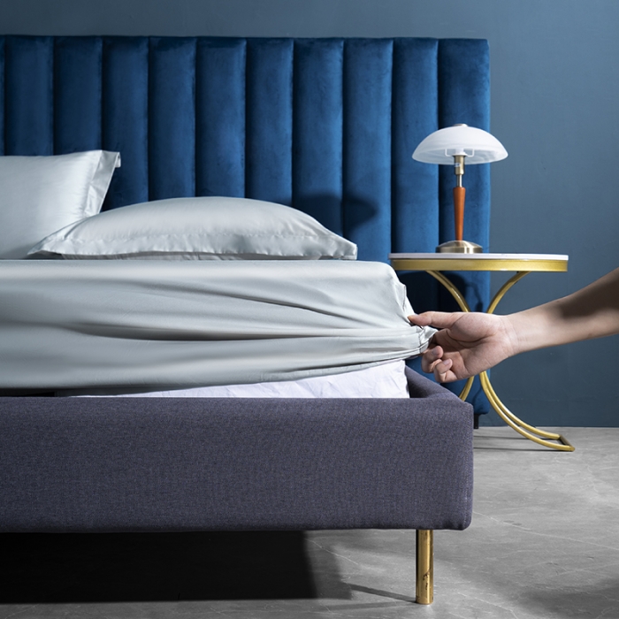 91家纺网 家纺一手货源 找家纺 小米笠 2022新款100支A类长绒棉系列单床笠 极地蓝