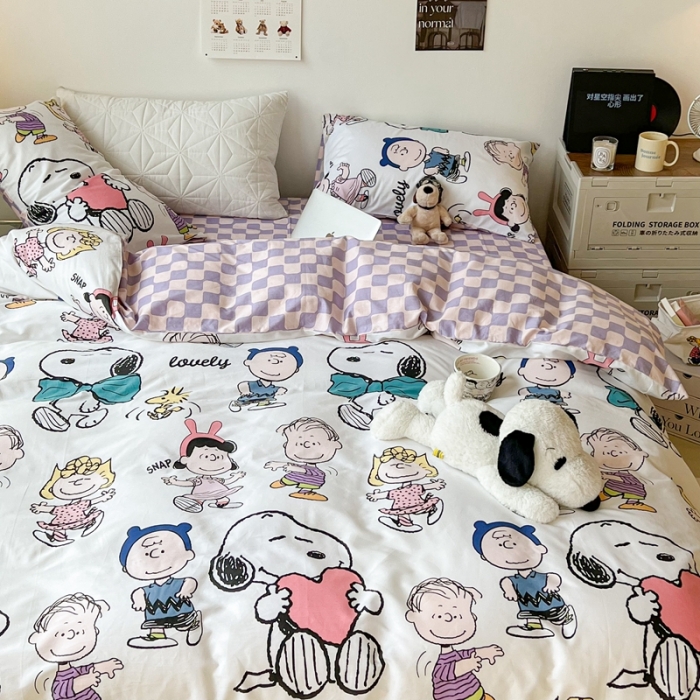 91家纺网 家纺一手货源 找家纺 昔可家纺2022新款正版授权史努比全棉四件套 好朋友