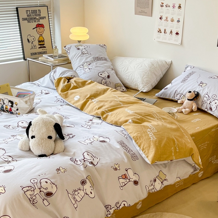 91家纺网 家纺一手货源 找家纺 昔可家纺2022新款正版授权史努比全棉四件套 灰色幻想