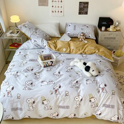 昔可家纺2022新款正版授权史努比全棉四件套 灰色幻想