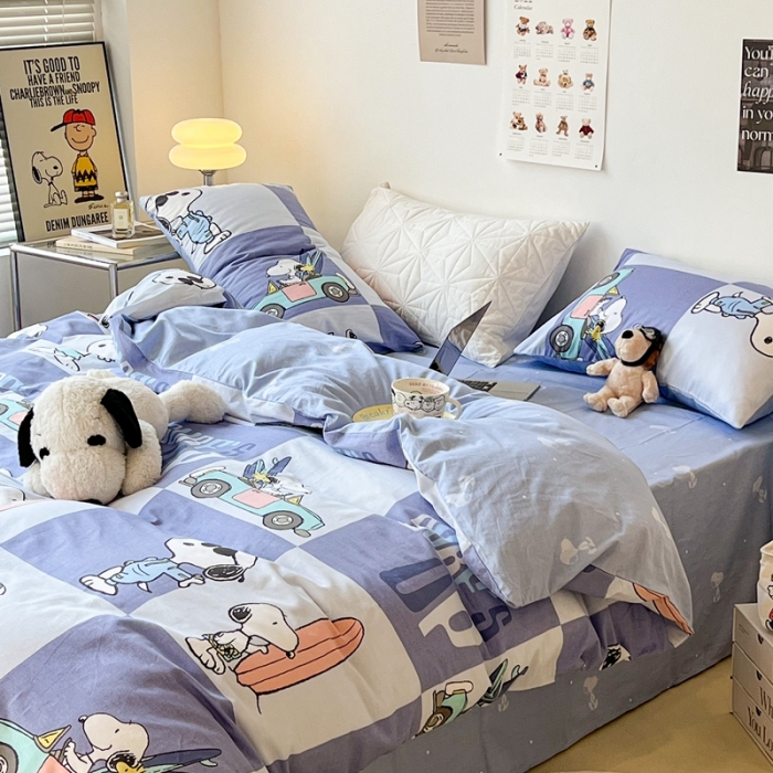 91家纺网 家纺一手货源 找家纺 昔可家纺2022新款正版授权史努比全棉四件套 假期旅行紫