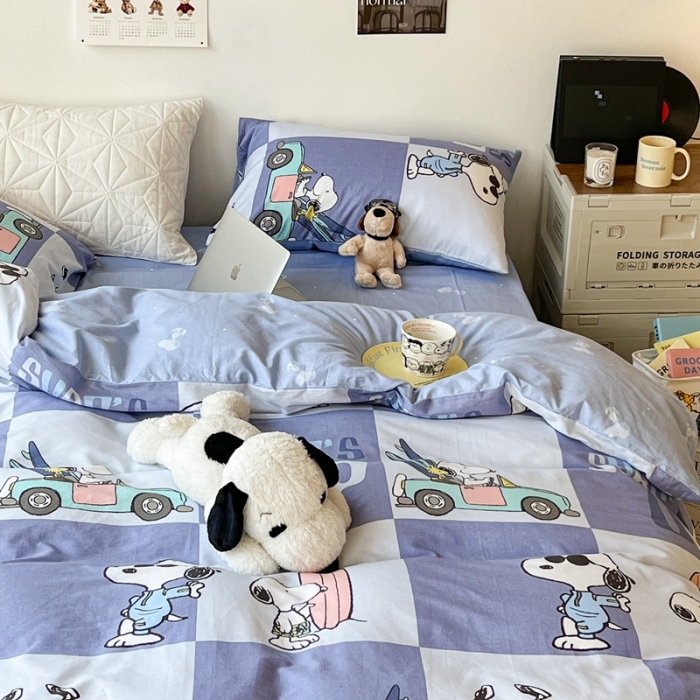 91家纺网 家纺一手货源 找家纺 昔可家纺2022新款正版授权史努比全棉四件套 假期旅行紫