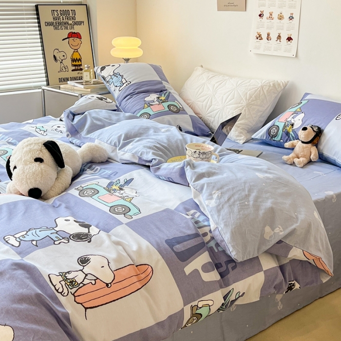 91家纺网 家纺一手货源 找家纺 昔可家纺2022新款正版授权史努比全棉四件套 假期旅行紫