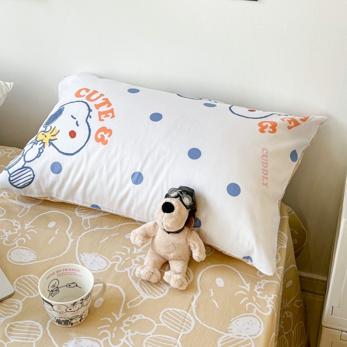 91家纺网 家纺一手货源 找家纺 昔可家纺2022新款正版授权史努比全棉四件套 蓝波点史努比