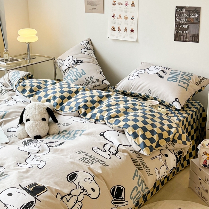 91家纺网 家纺一手货源 找家纺 昔可家纺2022新款正版授权史努比全棉四件套 绅士史努比