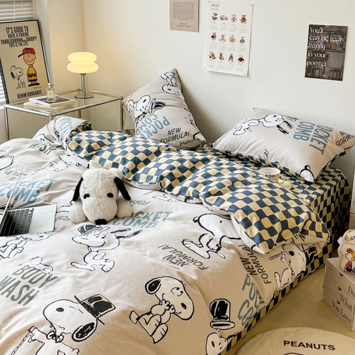 91家纺网 家纺一手货源 找家纺 昔可家纺2022新款正版授权史努比全棉四件套 绅士史努比