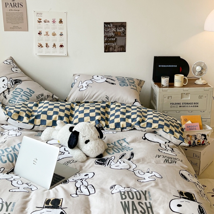 91家纺网 家纺一手货源 找家纺 昔可家纺2022新款正版授权史努比全棉四件套 绅士史努比