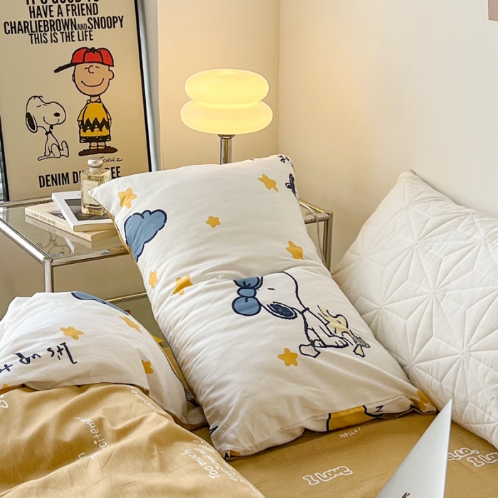 91家纺网 家纺一手货源 找家纺 昔可家纺2022新款正版授权史努比全棉四件套 晚安宝宝