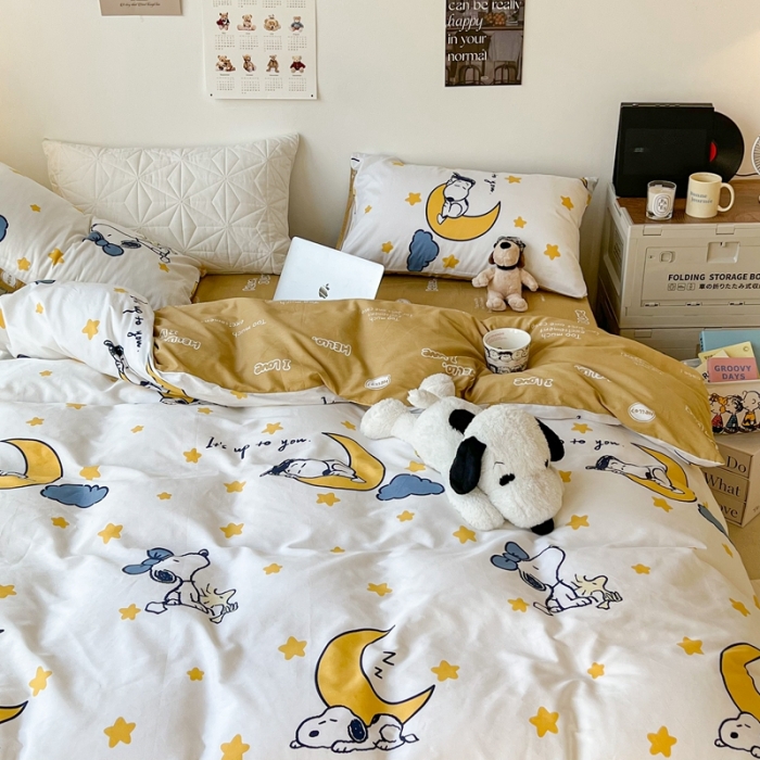 91家纺网 家纺一手货源 找家纺 昔可家纺2022新款正版授权史努比全棉四件套 晚安宝宝