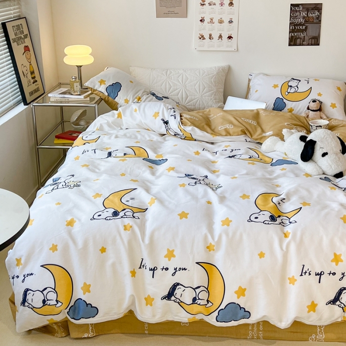 91家纺网 家纺一手货源 找家纺 昔可家纺2022新款正版授权史努比全棉四件套 晚安宝宝