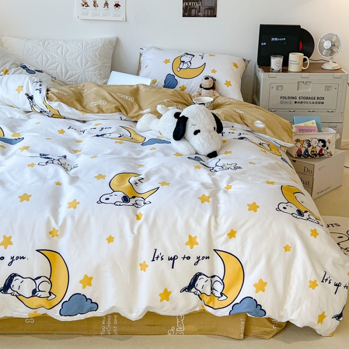 91家纺网 家纺一手货源 找家纺 昔可家纺2022新款正版授权史努比全棉四件套 晚安宝宝