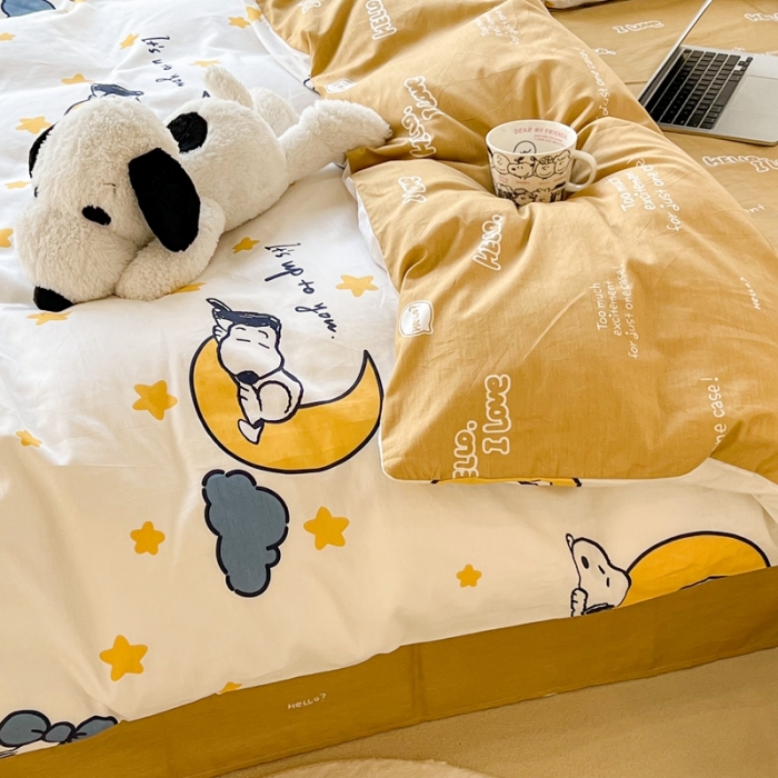 91家纺网 家纺一手货源 找家纺 昔可家纺2022新款正版授权史努比全棉四件套 晚安宝宝