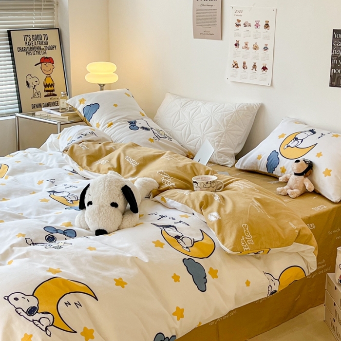 91家纺网 家纺一手货源 找家纺 昔可家纺2022新款正版授权史努比全棉四件套 晚安宝宝