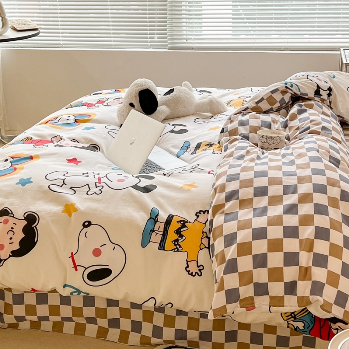 91家纺网 家纺一手货源 找家纺 昔可家纺2022新款正版授权史努比全棉四件套 小玩伴白