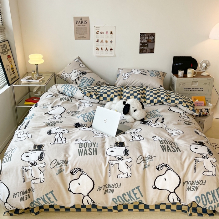 91家纺网 家纺一手货源 找家纺 昔可家纺2022新款正版授权史努比全棉四件套 绅士史努比