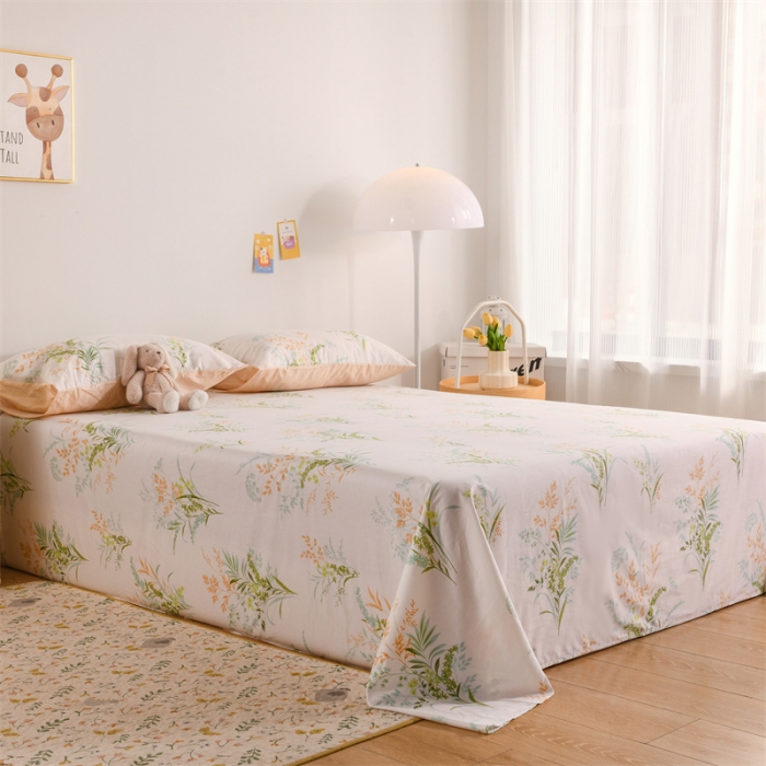 91家纺网 家纺一手货源 找家纺 名兮家居 2022新款全棉印花单件床单及三件套 爱莲娜