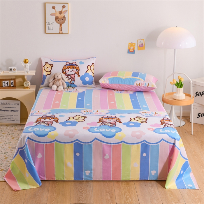 91家纺网 家纺一手货源 找家纺 名兮家居 2022新款全棉印花单件床单及三件套 彩虹女孩