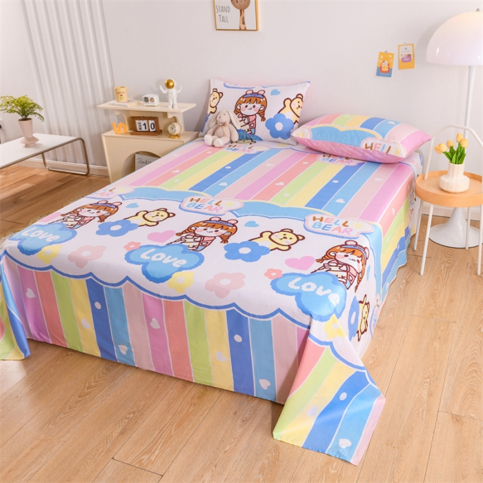 91家纺网 家纺一手货源 找家纺 名兮家居 2022新款全棉印花单件床单及三件套 彩虹女孩