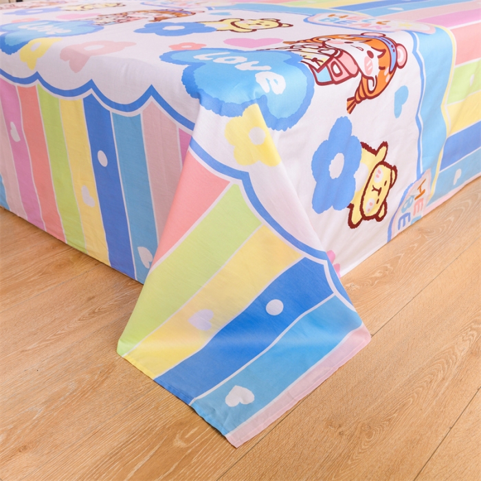 91家纺网 家纺一手货源 找家纺 名兮家居 2022新款全棉印花单件床单及三件套 彩虹女孩