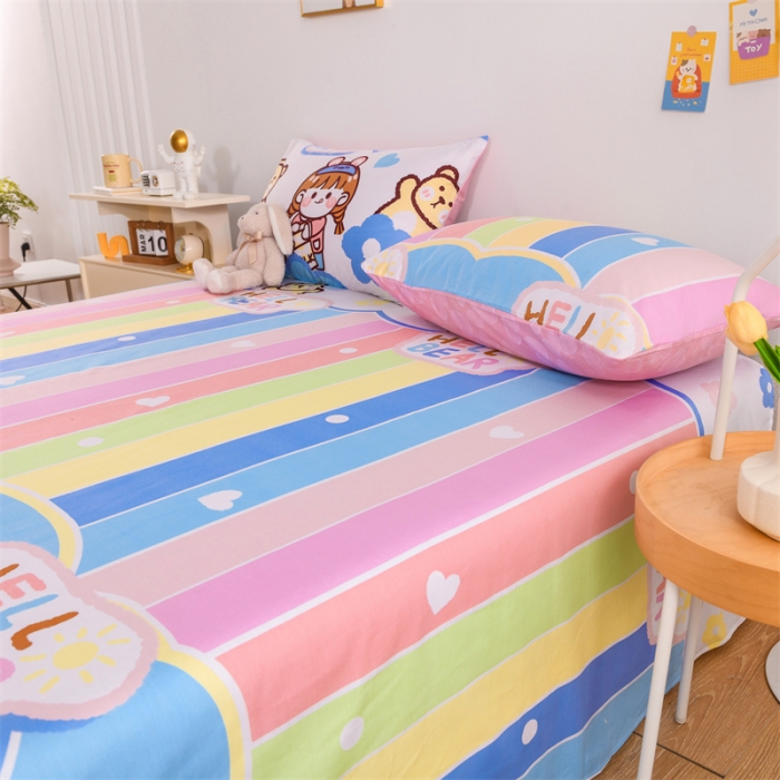 91家纺网 家纺一手货源 找家纺 名兮家居 2022新款全棉印花单件床单及三件套 彩虹女孩