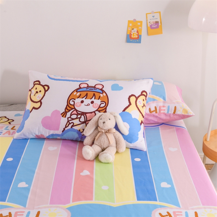 91家纺网 家纺一手货源 找家纺 名兮家居 2022新款全棉印花单件床单及三件套 彩虹女孩