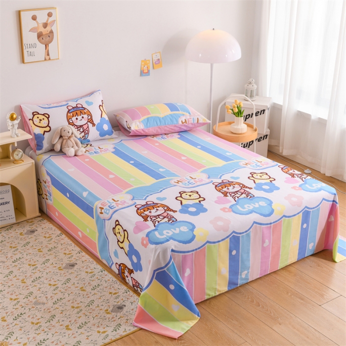 91家纺网 家纺一手货源 找家纺 名兮家居 2022新款全棉印花单件床单及三件套 彩虹女孩