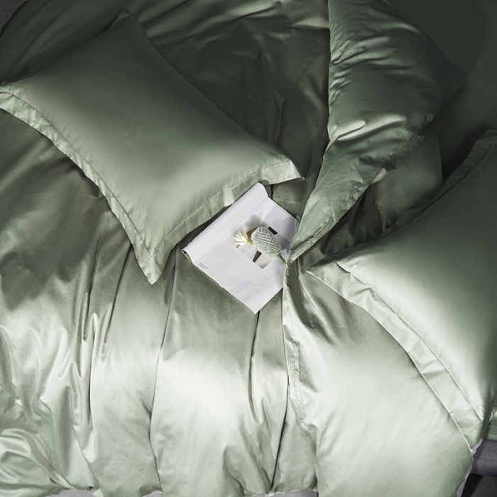 91家纺网 家纺一手货源 找家纺 小米笠 2022新款100支A类长绒棉系列枕套一对 桉叶绿