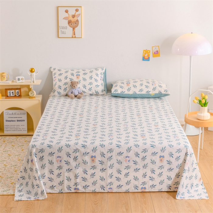 91家纺网 家纺一手货源 找家纺 名兮家居 2022新款全棉印花单件床单及三件套 花花熊